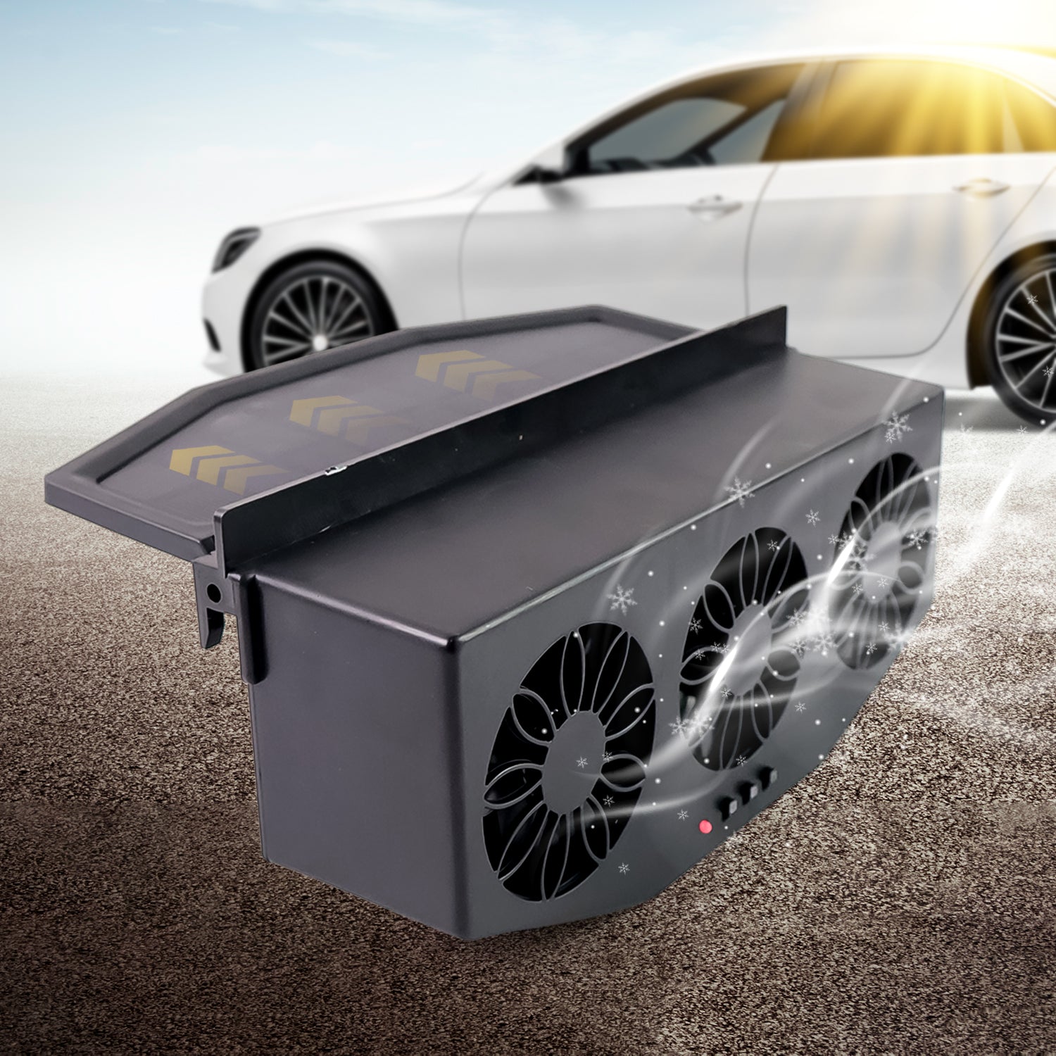 Triple Fan Solar Powered Car Exhaust Ventilation System with USB Charging