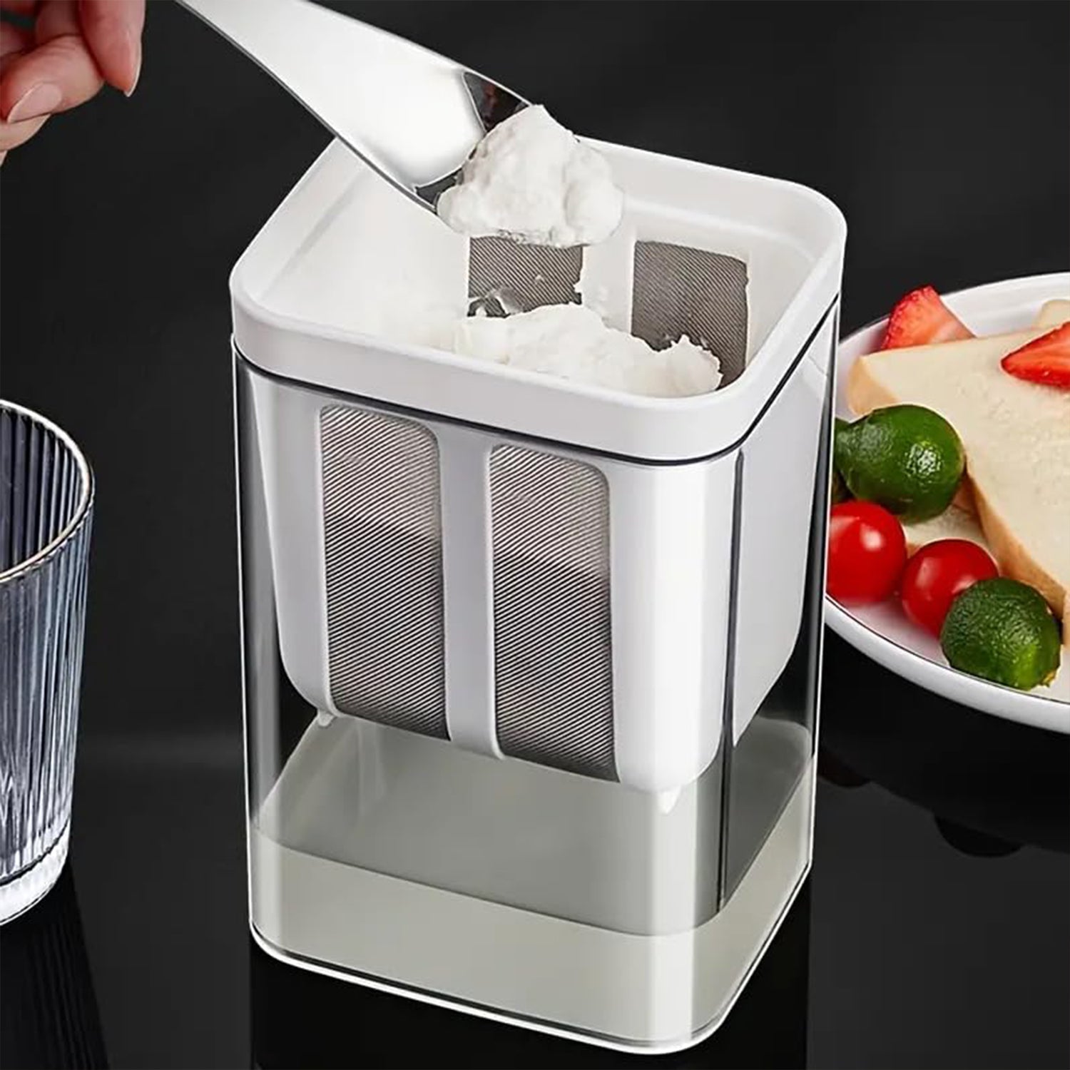 2 in 1 Yogurt Strainer with Storage Box – 1100ml (Plastic + Steel)